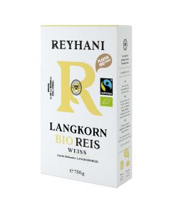 Bio Fairtrade Langkorn Reis weiß 750g - Passt gut zu saftigen Gerichten - Leicht klebender Langkornreis - Besonders Körnig und locker von Reyhani