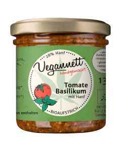Bio Tomate-Basilikum Aufstrich mit Hanfsaat 135g - Vegan - Glutenfrei und Laktosefreier Aufstrich von Vegannett