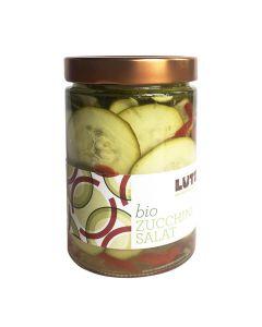Bio Zucchinisalat 580ml - handeingelegt - wiederverschließbar - ideal zum Mitnehmen - herzhafter Zucchini-Geschmack von Bio-Lutz