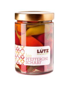 Bio Pfefferoni scharf 580ml - leicht säuerlicher Geschmack - ohne jegliche Zusatzstoffe - passend zu jeder Jause von Bio-Lutz