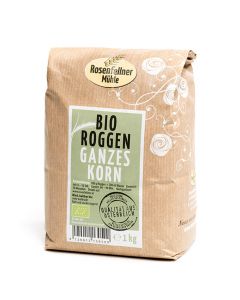 Bio Roggen ganzes Korn 1000g - reich an Ballaststoffen - besonders gut verträglich - Vielfalt an Aminosäuren von Rosenfellner Mühle