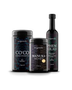 COOKING Geschenkbox - Extra polyphenolhaltiges Bio-Olivenöl - naturbelassenes Bio-Kokosöl und wertvoller Manuka-Honig von artgerecht