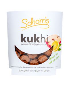 Bio Kukhi Apfel Zitrone Mais-Hirse Knabbergebäck 100g - Knabber Snack für zwischendurch mit Schokolade überzogen von Schorns