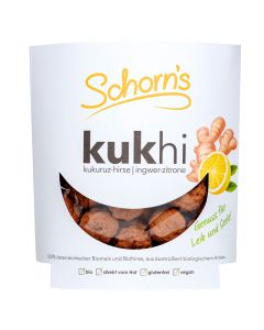 Bio Kukhi Ingwer-Zitrone Mais-Hirse Knabbergebäck 100g - Knabber Snack für zwischendurch mit Schokolade überzogen von Schorns
