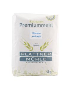 Weizenvollmehl 5000g - enthält wichtige Vitamine - Mineralstoffe - ideal für Vollkornbrot und Gebäck - feinst vermahlenes Mehl von Plattner Mühle