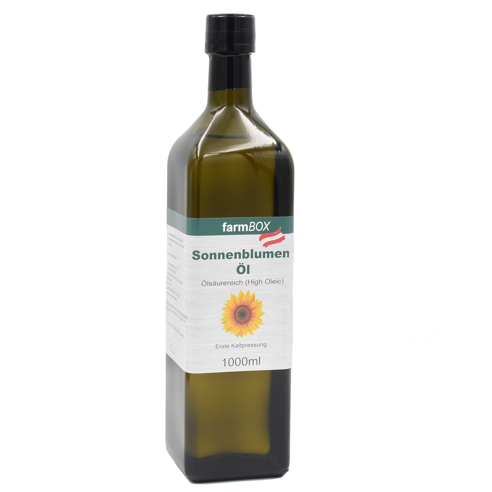 High Oleic Sonnenblumenl 1000ml - hoch erhitzbar - schonend kaltgepresst - hoher Anteil an einfach ungesttigten Fettsuren von Knollfarming online bestellen High Oleic Sonnenblumenl 1000ml - hoch erhitzbar - schonend kaltgepresst - hoher Anteil an einfach ungesttigten Fettsuren von Knollfarming online bestellen