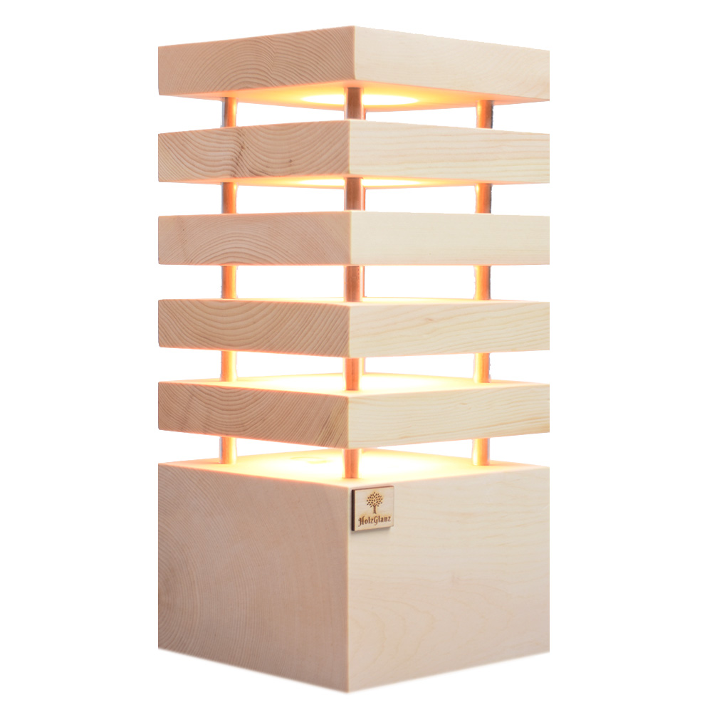 Holzglanz - Design LED-Zirbenlampe 12,5 x 12,5 x 26 cm - hochwertige  Schlafzimmer-Lampe aus Zirbenholz - Duftlampe mit angenehmen Zirbenduft 